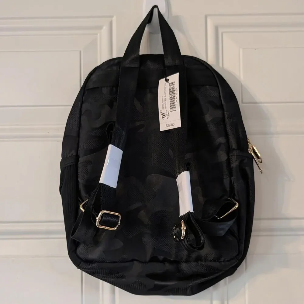 NEW Varsity Spirit Mini Backpack Black Camo Gold Zip Travel Bag